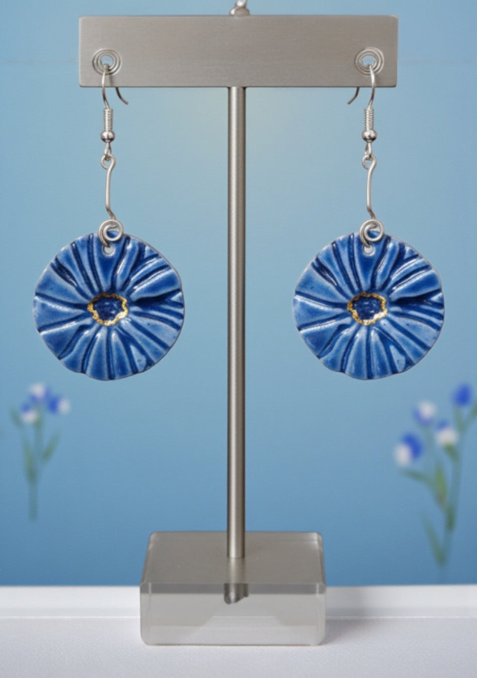 Round Blue Earrings