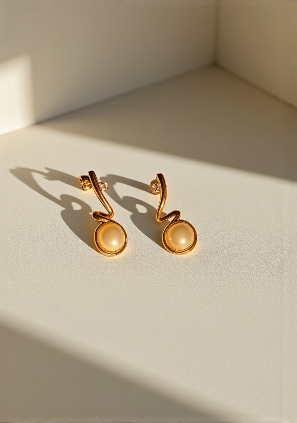 Golden Wave Pearl Earrings