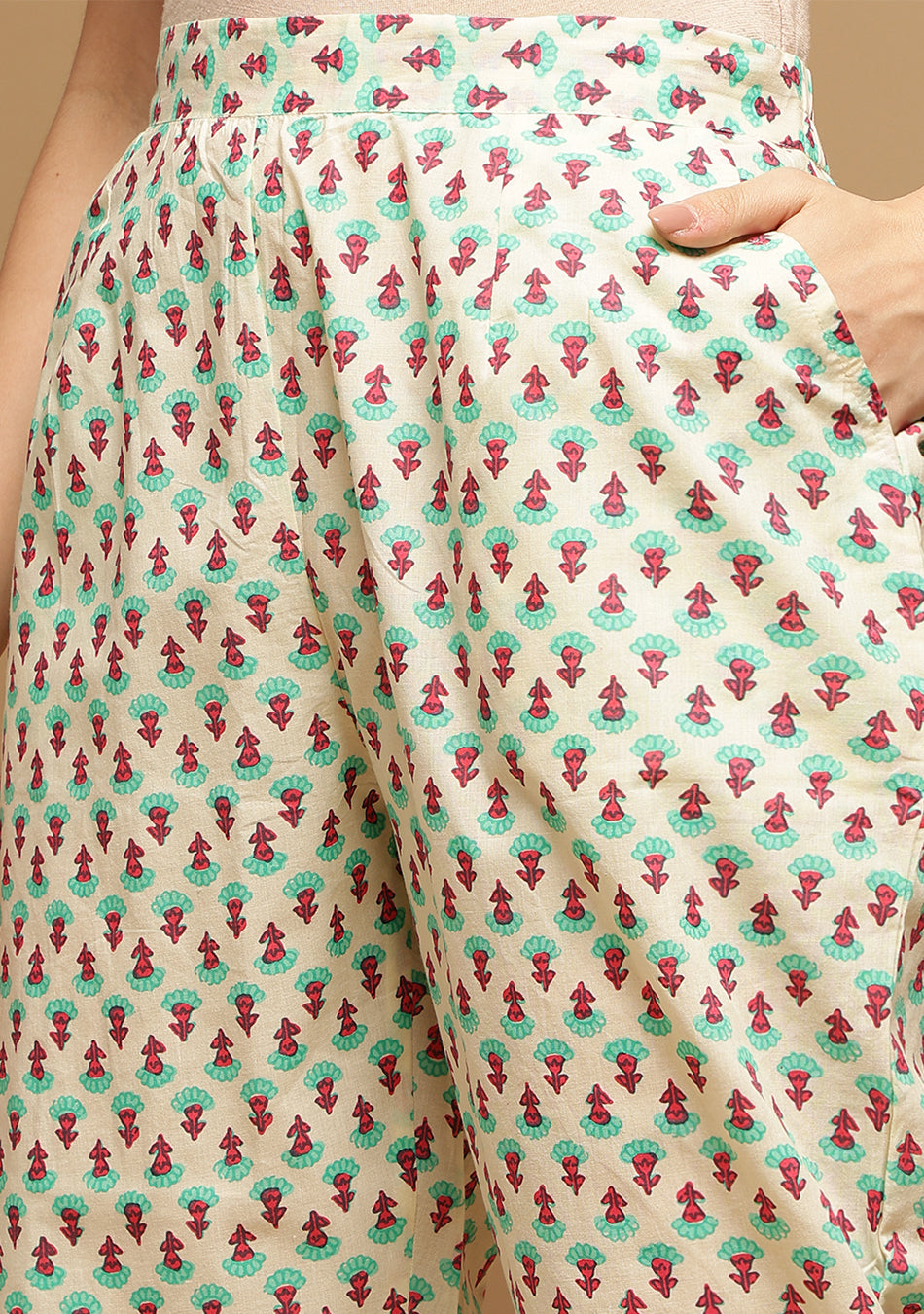 White And Seagreen Floral Anarkali Kurta Pant Set With Dupatta