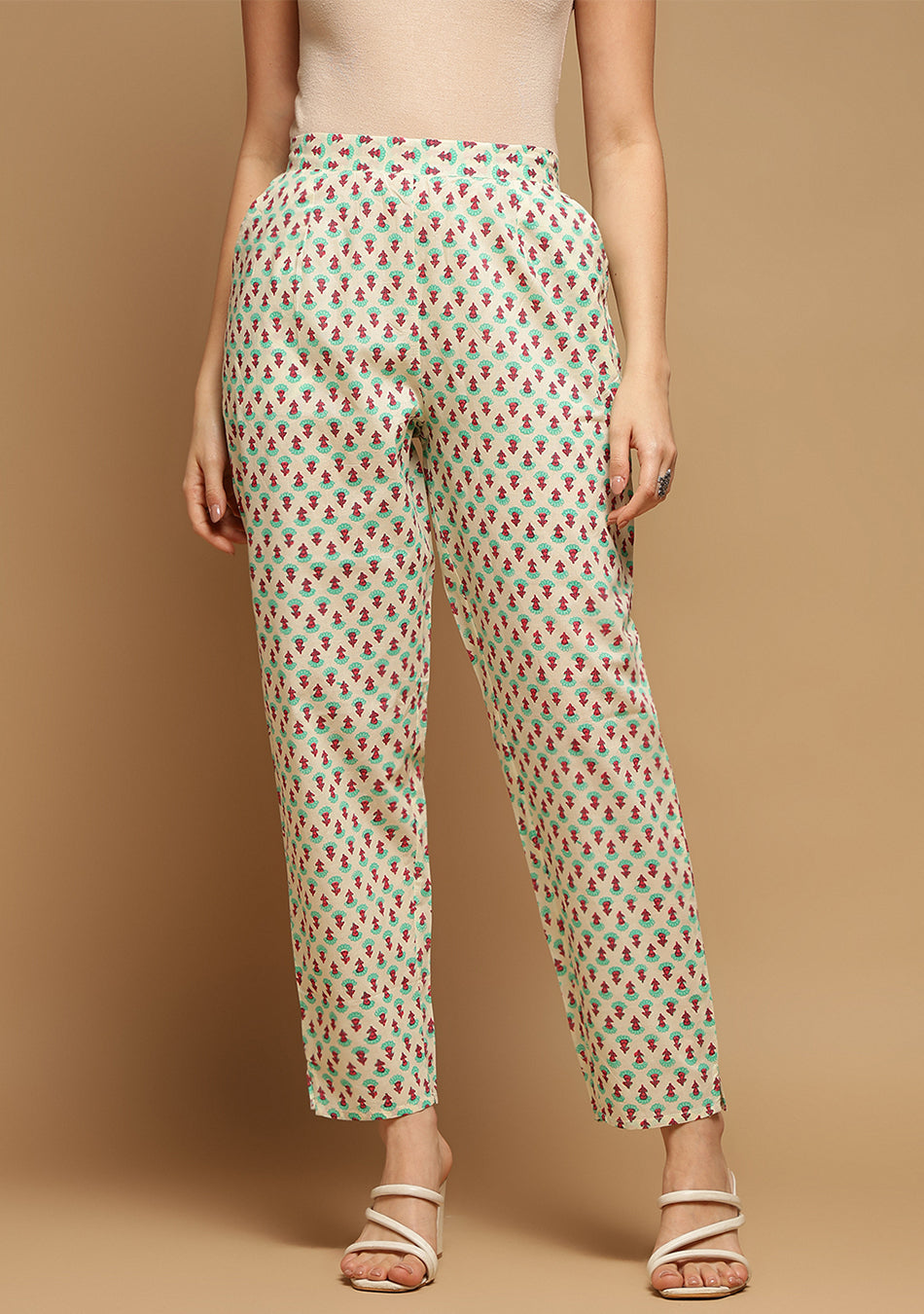 White And Seagreen Floral Anarkali Kurta Pant Set With Dupatta