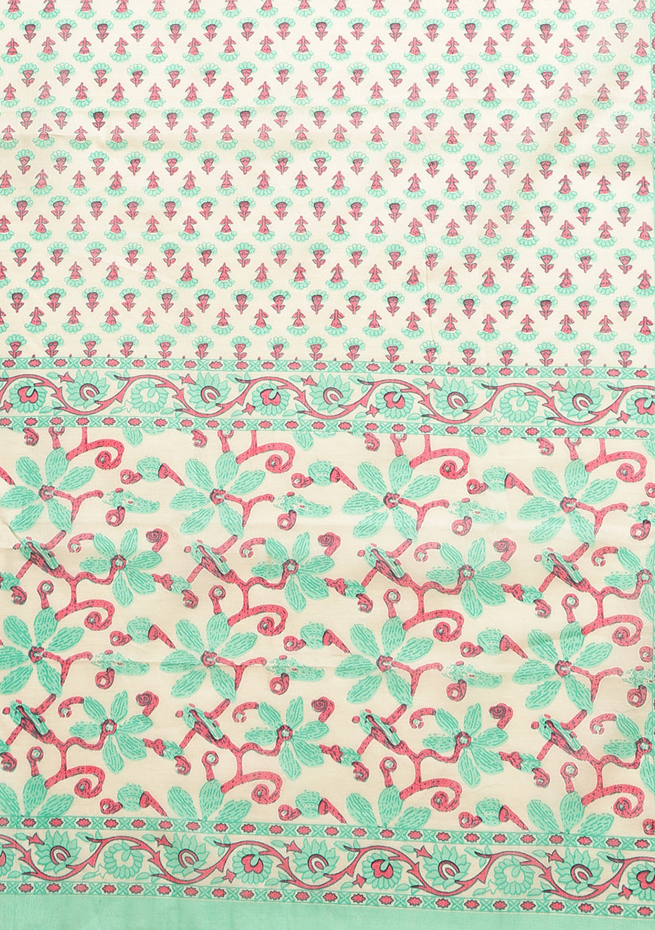 White And Seagreen Floral Anarkali Kurta Pant Set With Dupatta