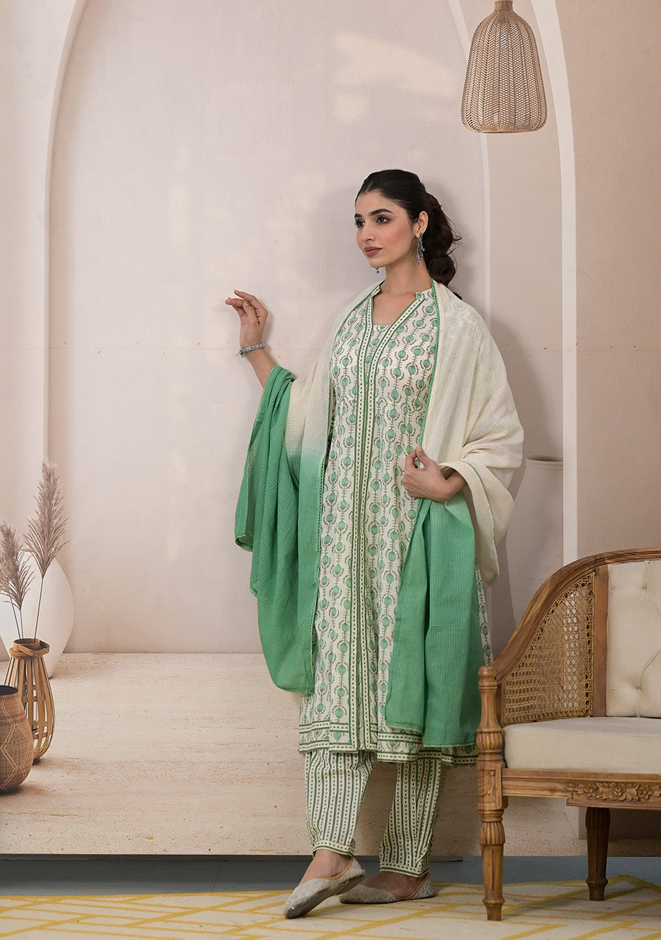 Mint Blossom Anarkali Suit with Dupatta