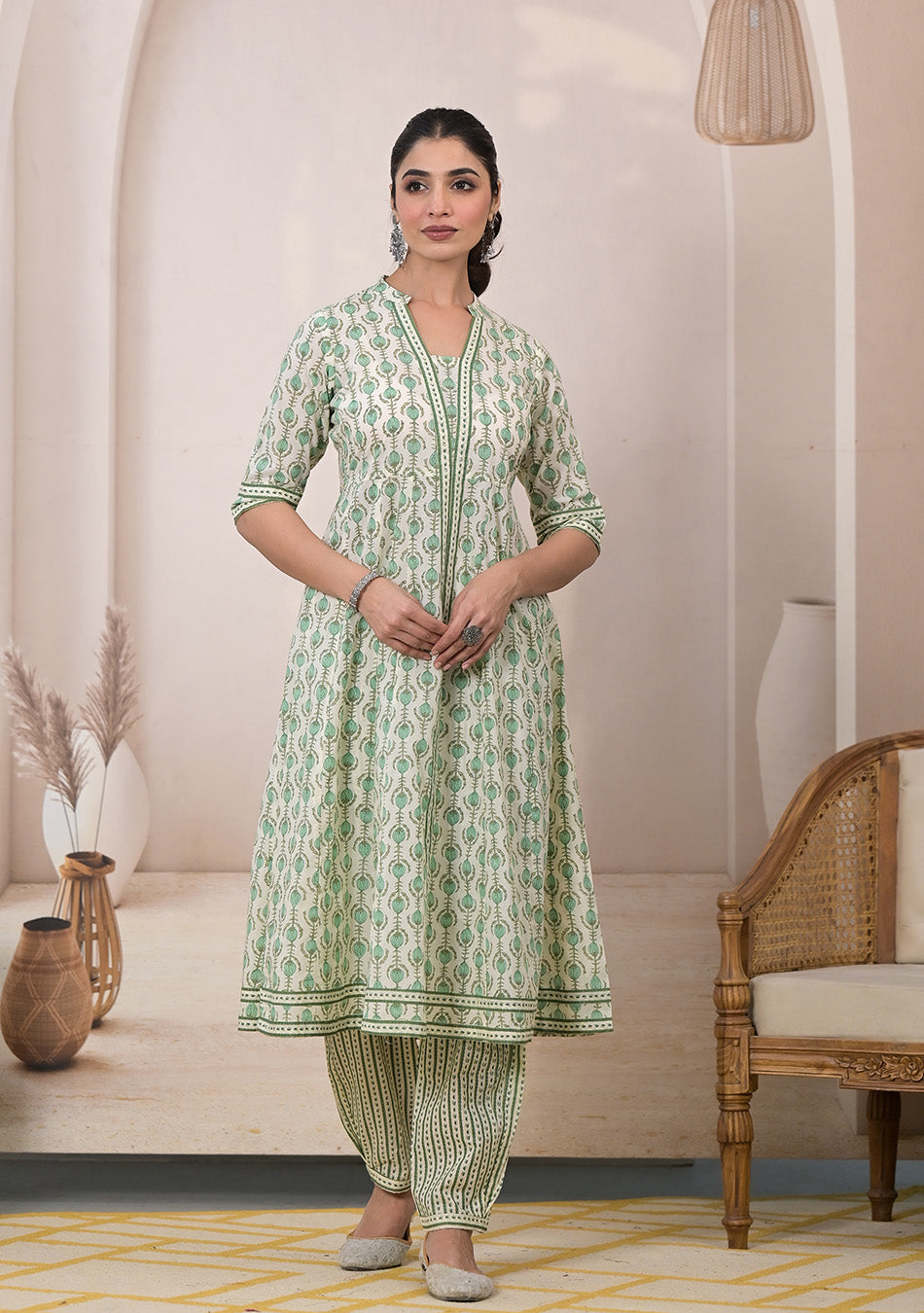 Mint Blossom Anarkali Suit with Dupatta