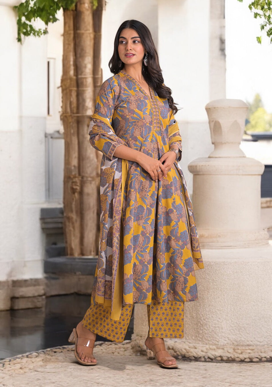 Mustard Twilight Bloom Anarkali Set