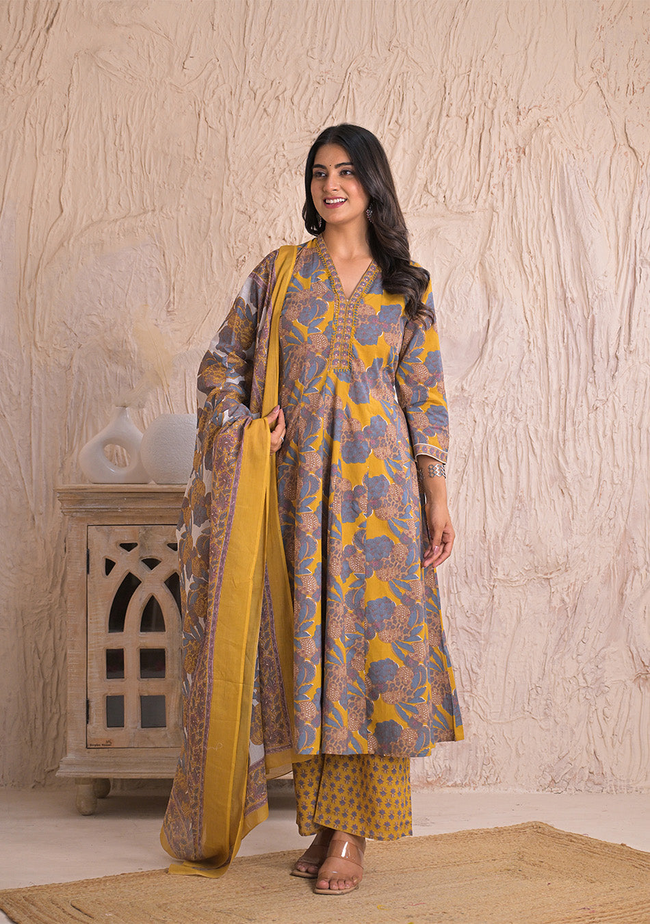 Mustard Twilight Bloom Anarkali Set