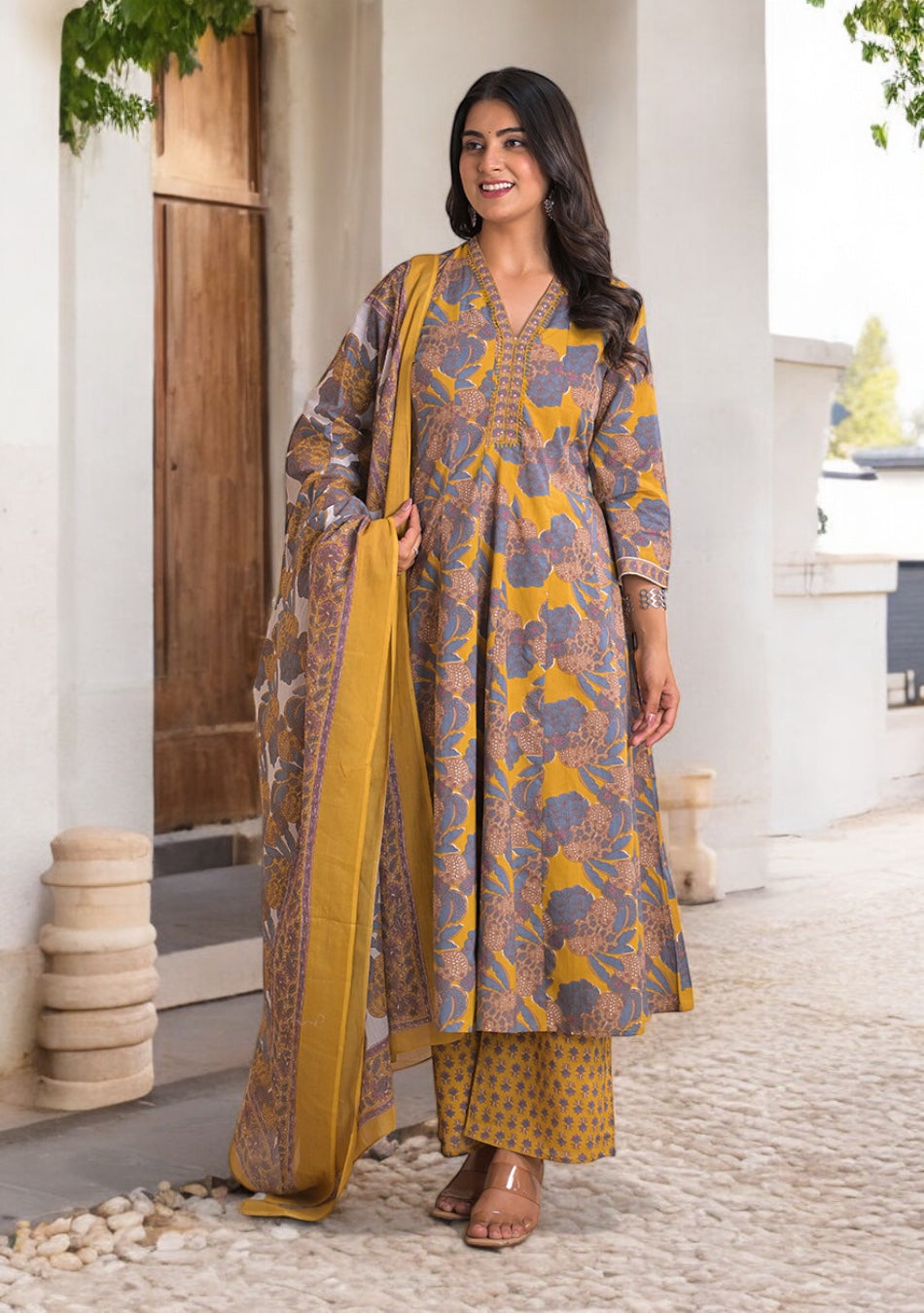 Mustard Twilight Bloom Anarkali Set