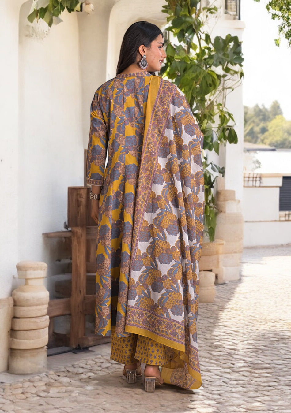 Mustard Twilight Bloom Anarkali Set