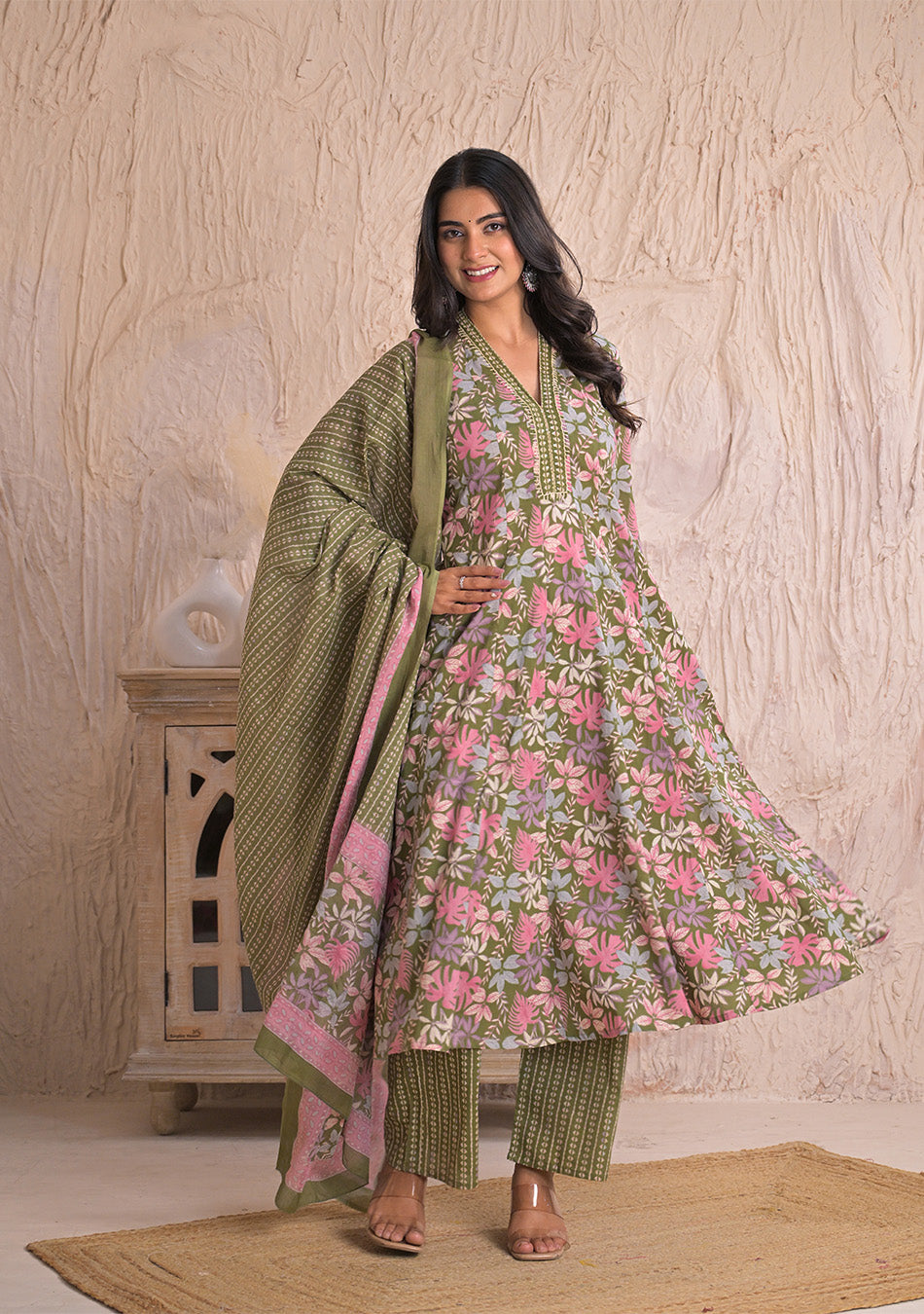 Olive Petal Breeze Anarkali Set