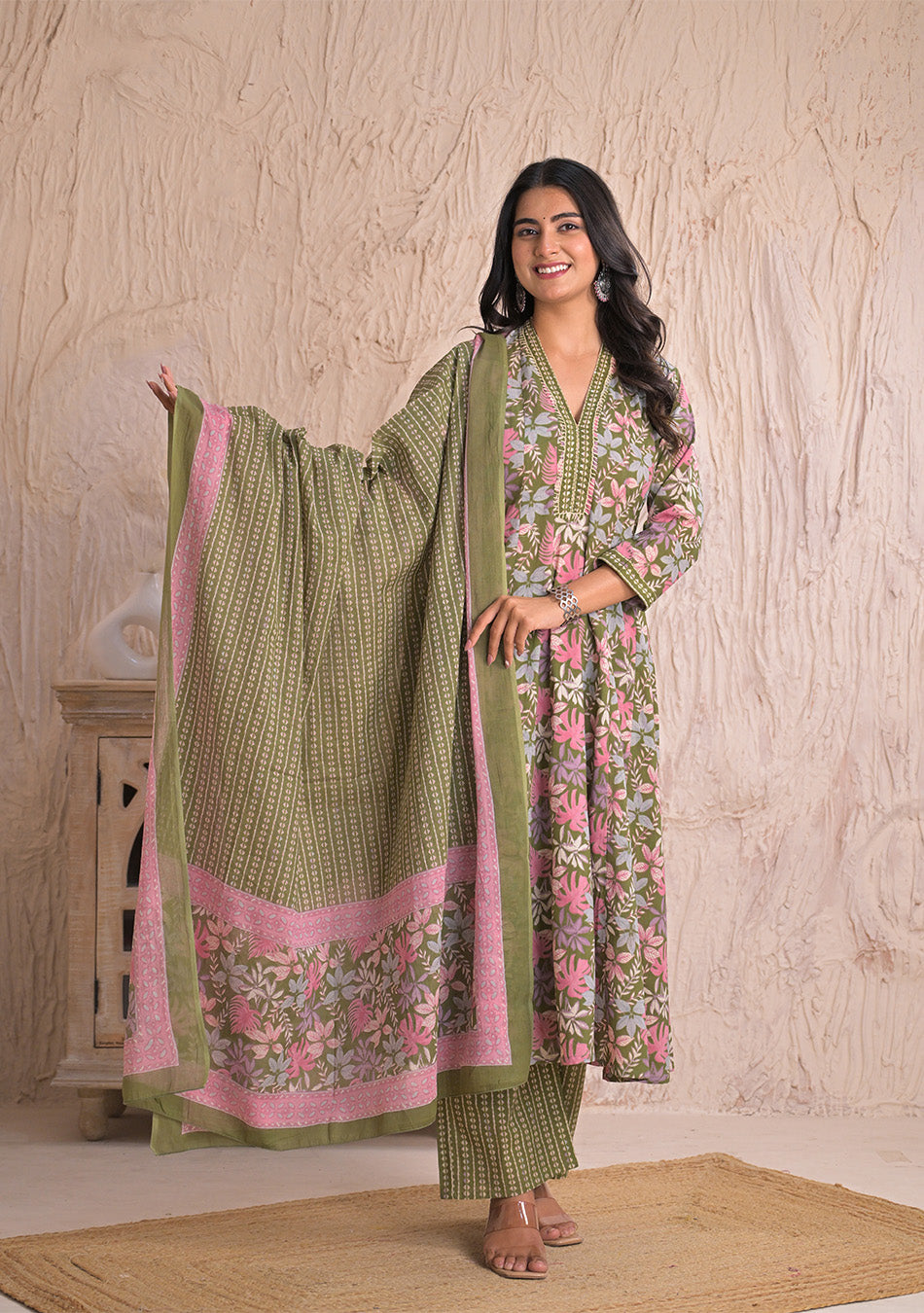 Olive Petal Breeze Anarkali Set