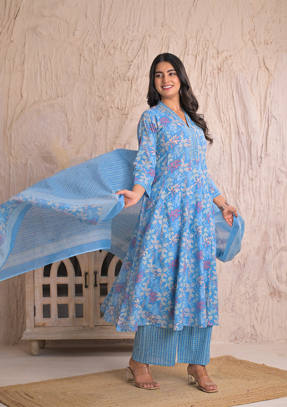 Sky Blossom Breeze Anarkali Set