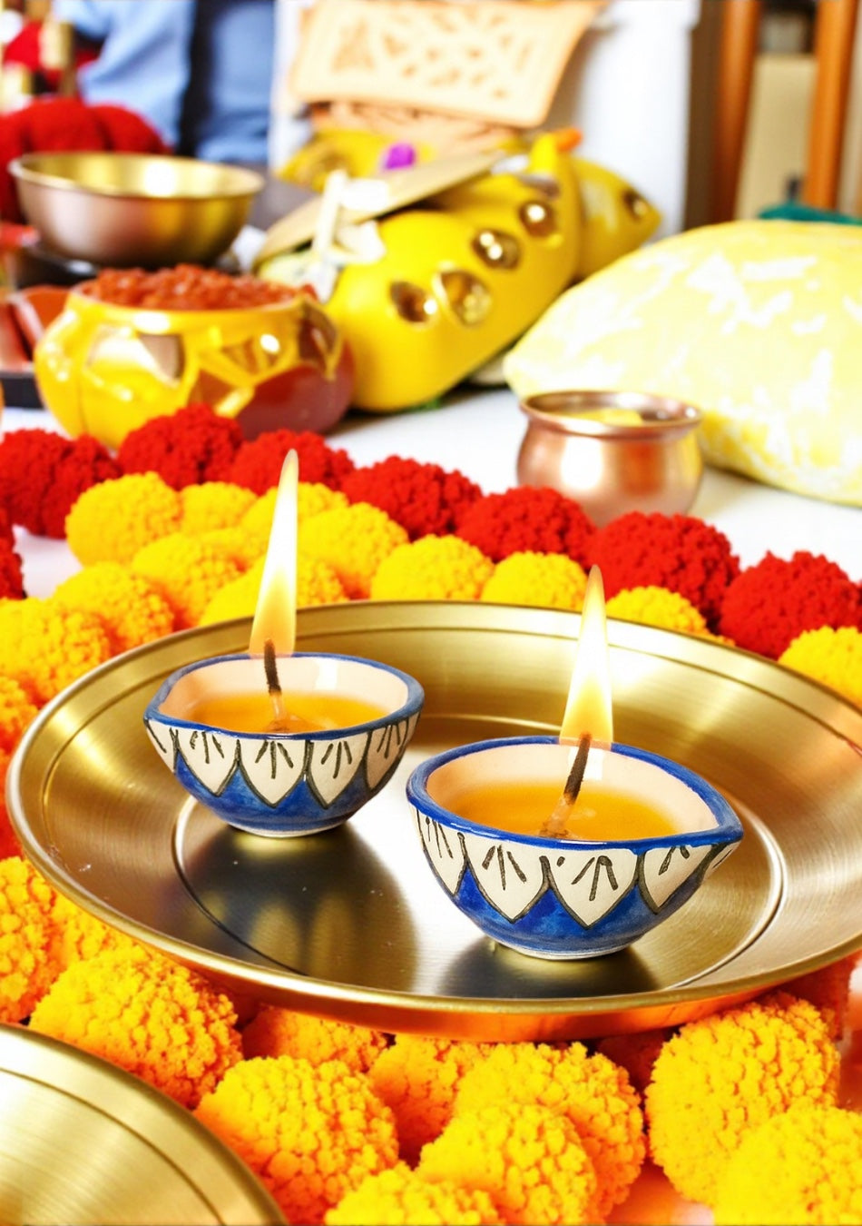 Indigo Whisper Ceramic Diya set of 6