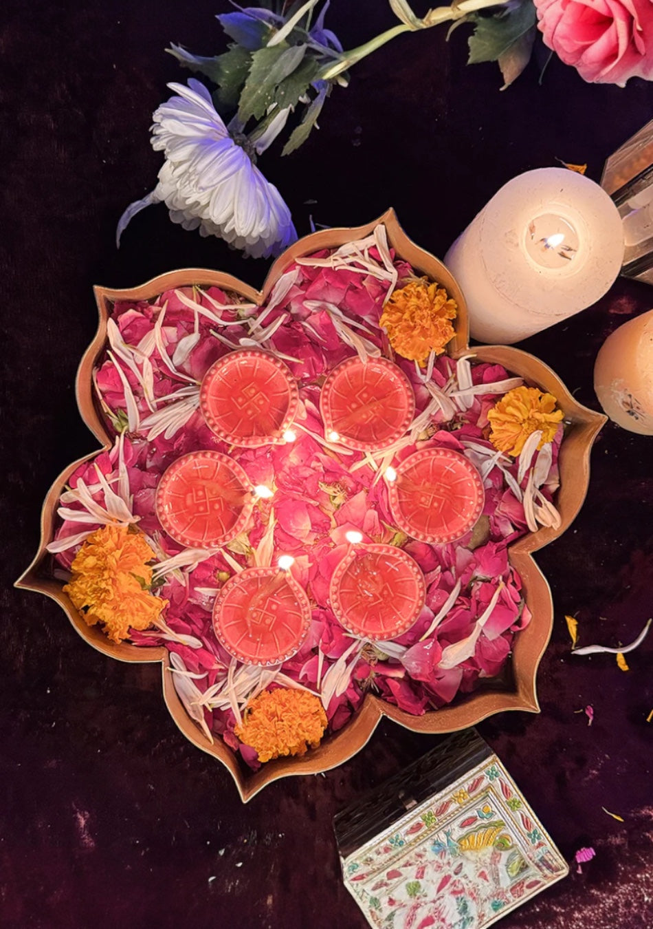 Pink Swastik Diya - Set of 6