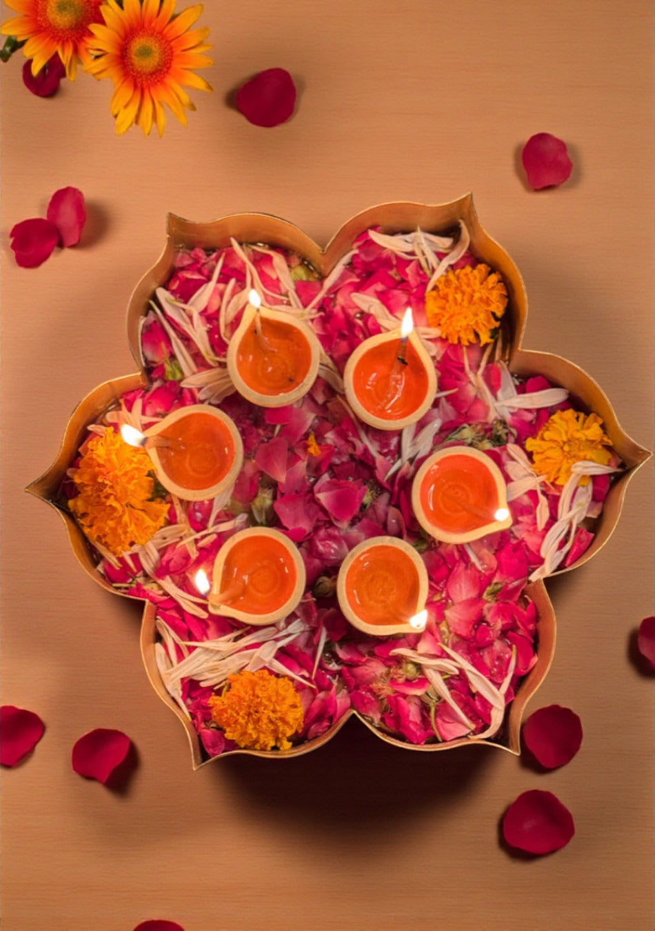 Orange Ceramic Diya - Set of 6