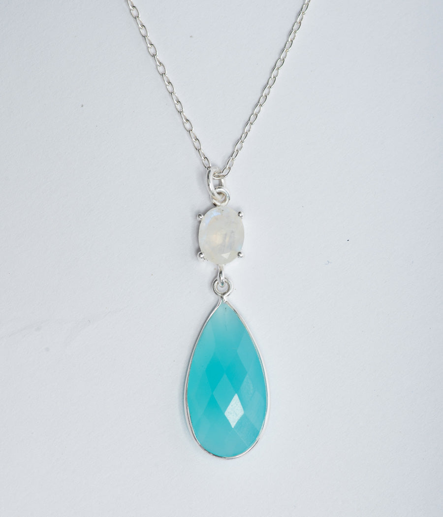 Rainbow Moonstone & Aqua Chalcedony Necklace