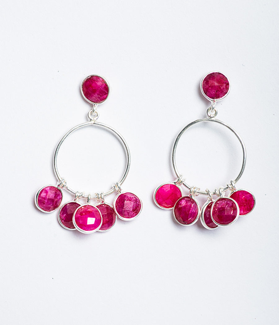 Ruby and Rose Quartz Loop Earrings