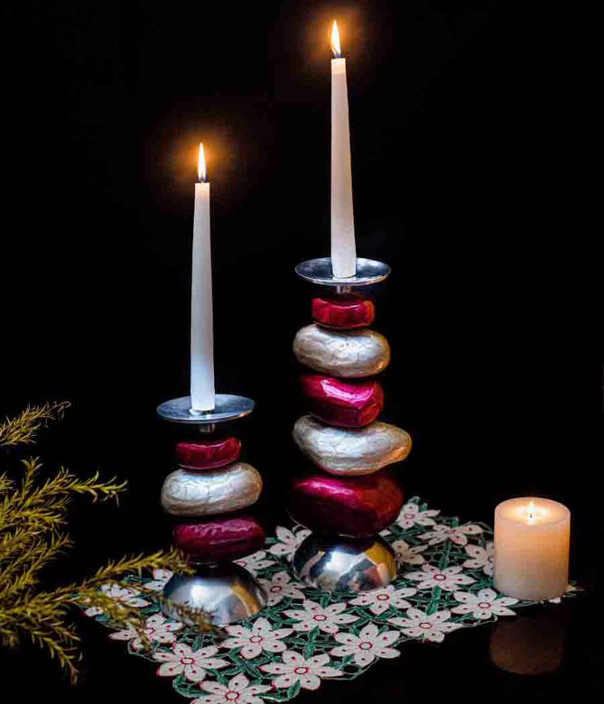 Set of Handmade Aluminium Coloured Candle Holder