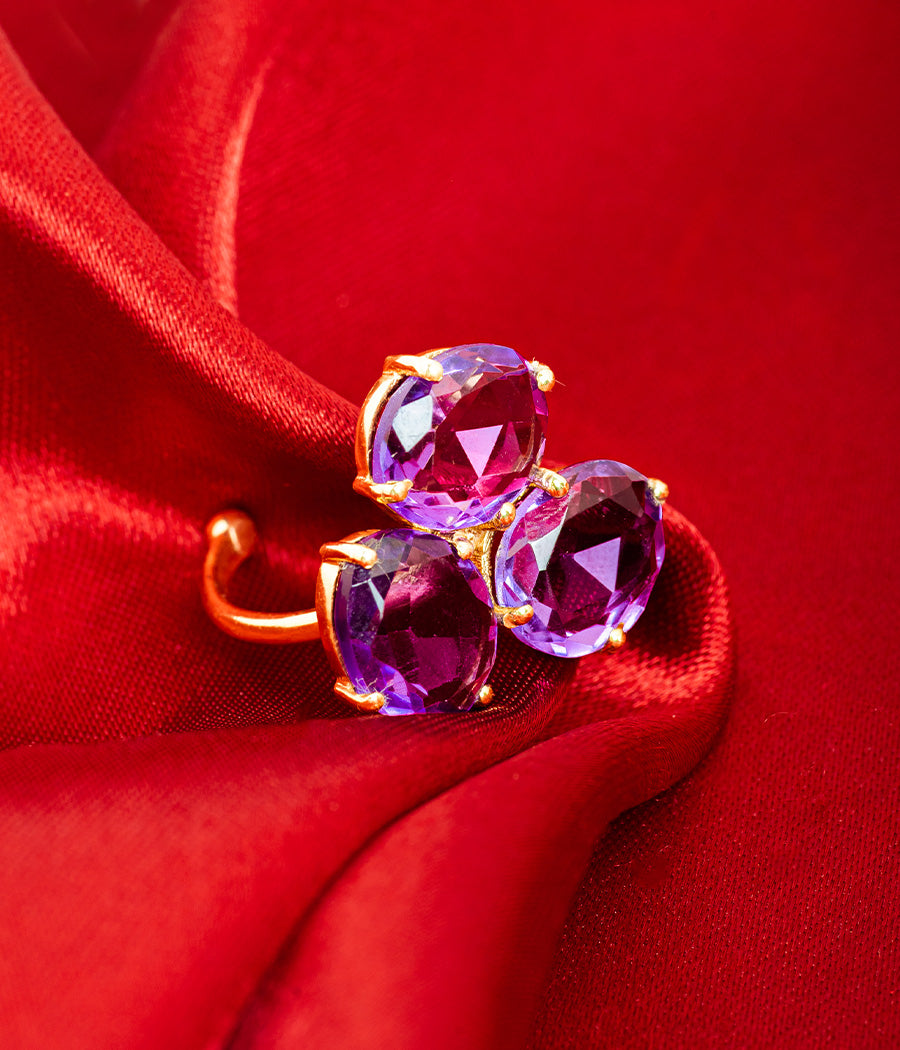 Buy 3-Stone Amethyst Gold Plated Ring Online - Main Image