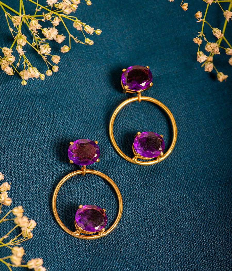 Buy Amethyst Loop Gold Plated Earrings Online
