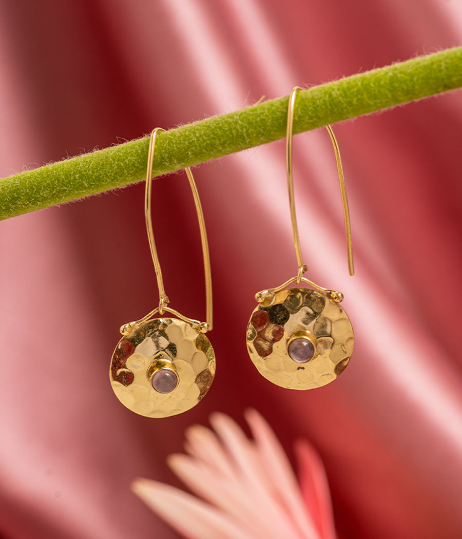 Rose Chalcedony Long Gold-Plated Earrings