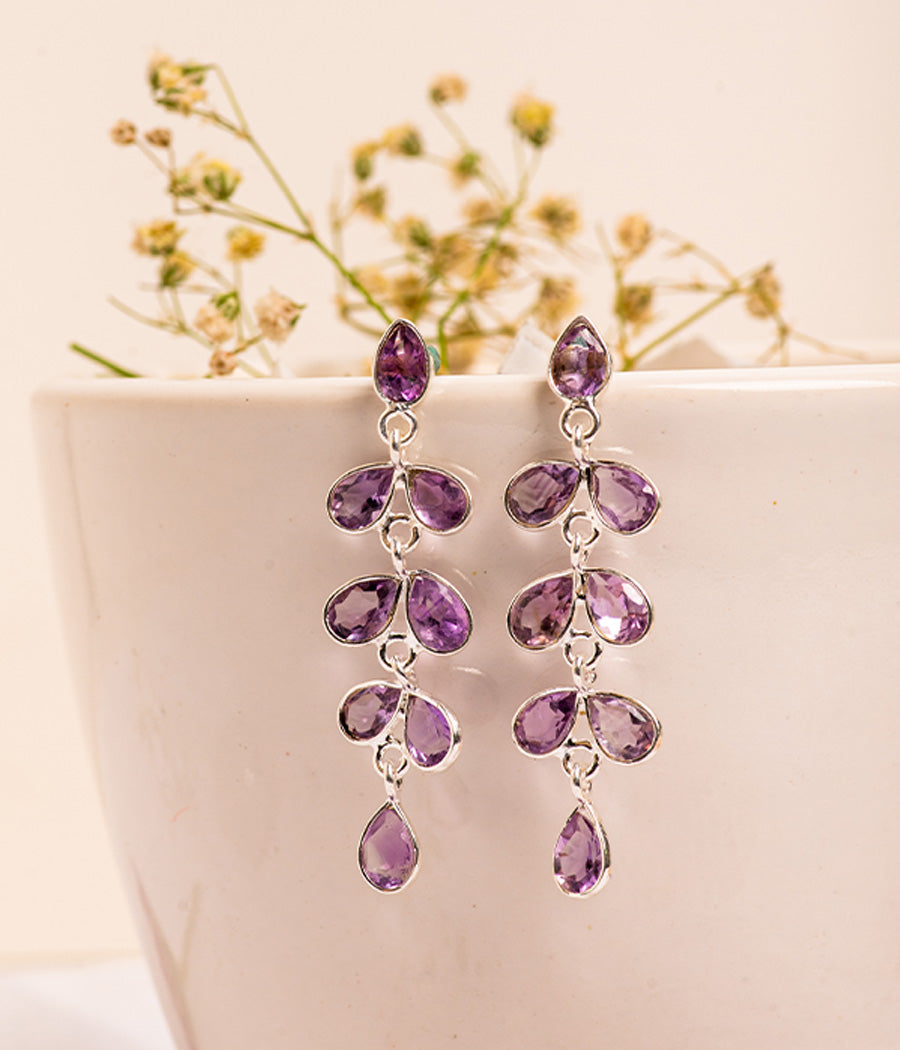 Amethyst Flower Drop Earrings