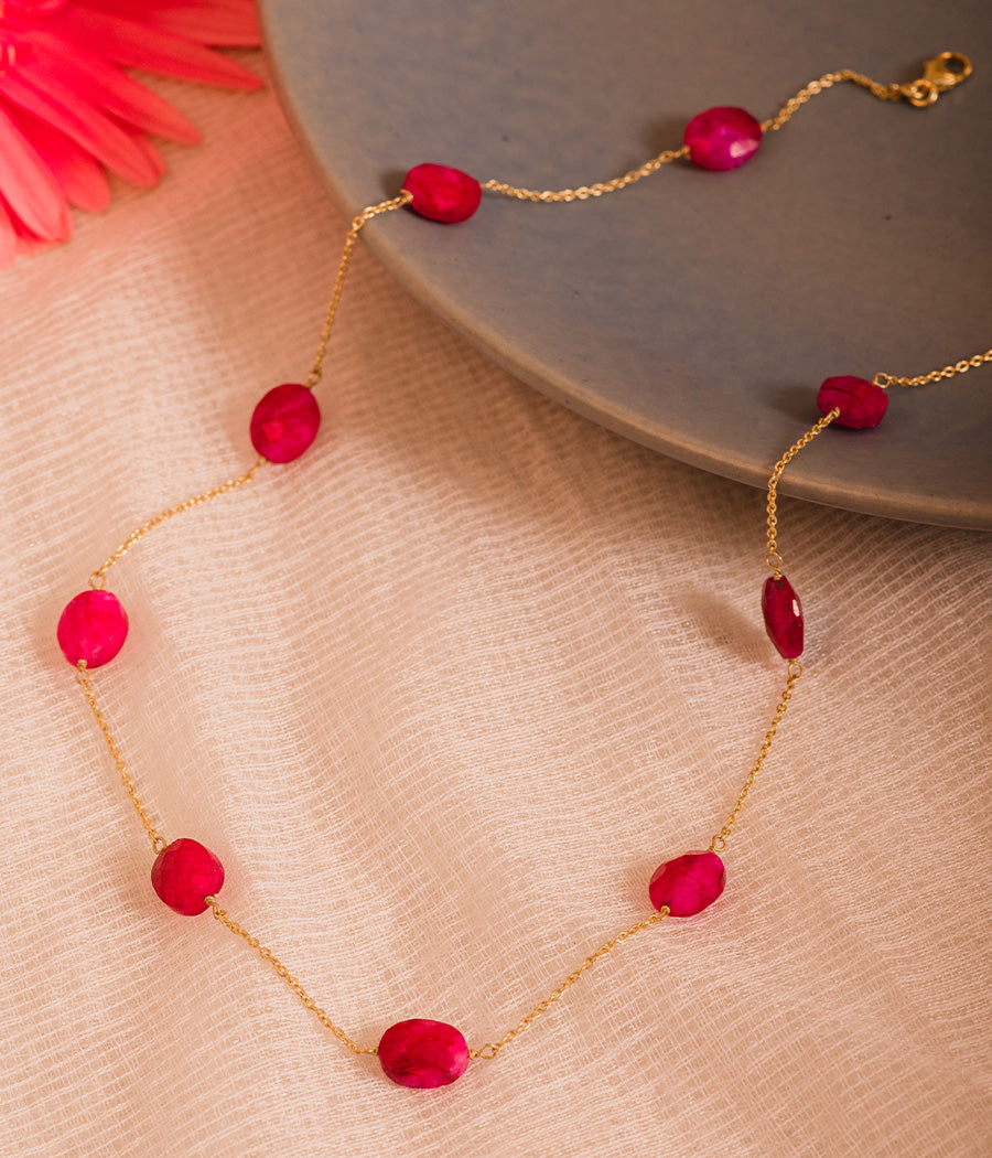 Buy 925 Sterling Silver with Gold Plating Ruby Gold Plated Necklace