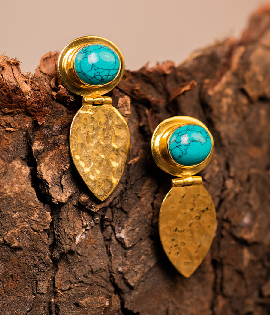 Turquoise Eye Gold Plated Earrings