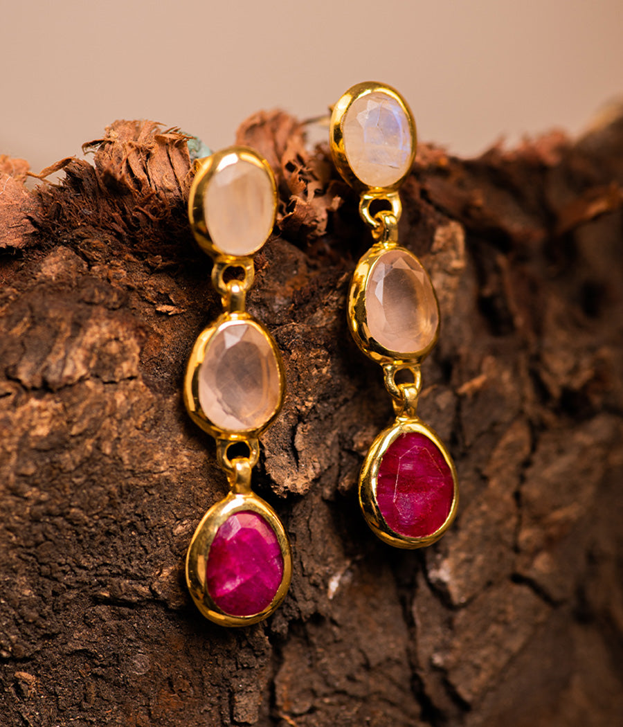 Pink Lady Ruby and Rose Quartz Earrings - Main Image