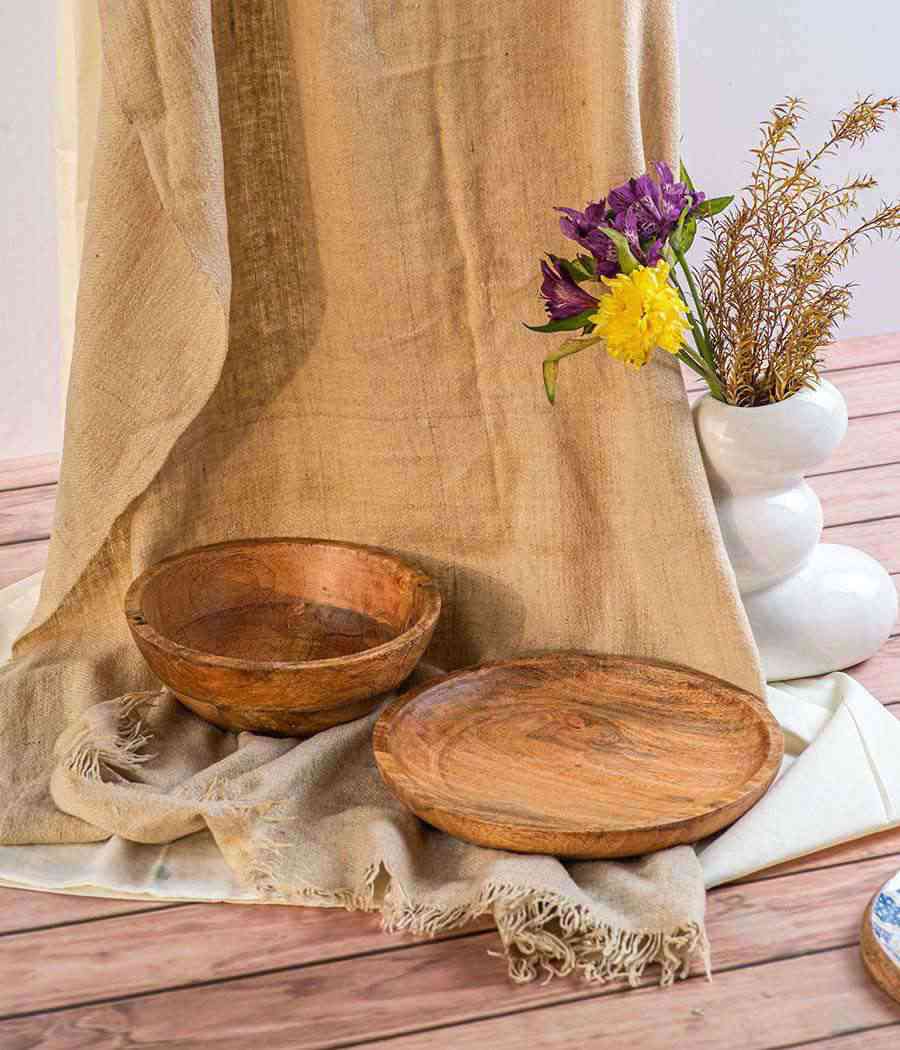 Daffodil Wooden Serving Bowl & Platter