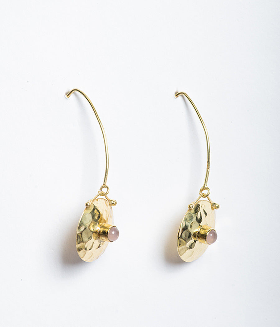 Rose Chalcedony Long Gold-Plated Earrings