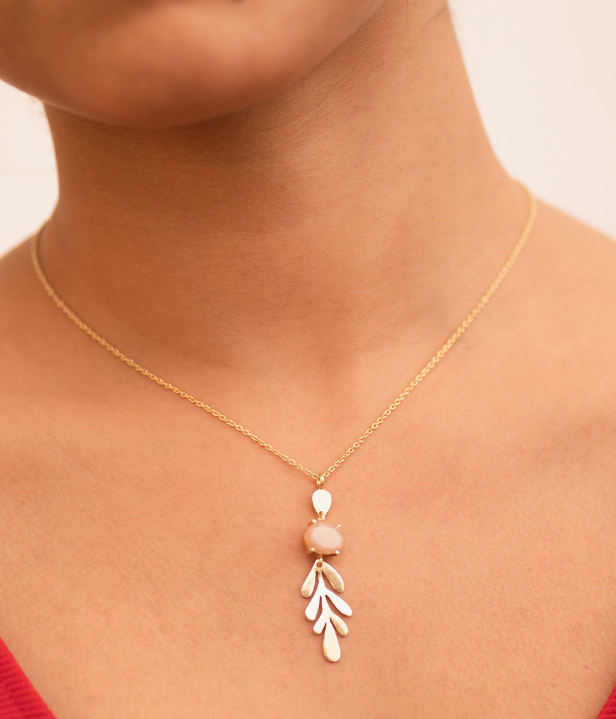 Deep Moonstone Feather Necklace