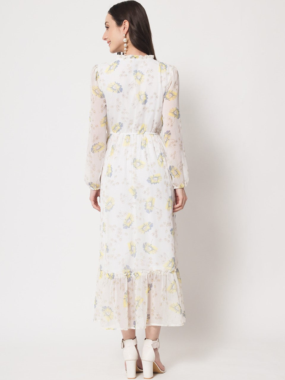 White Foral Yellow Flowers Dress