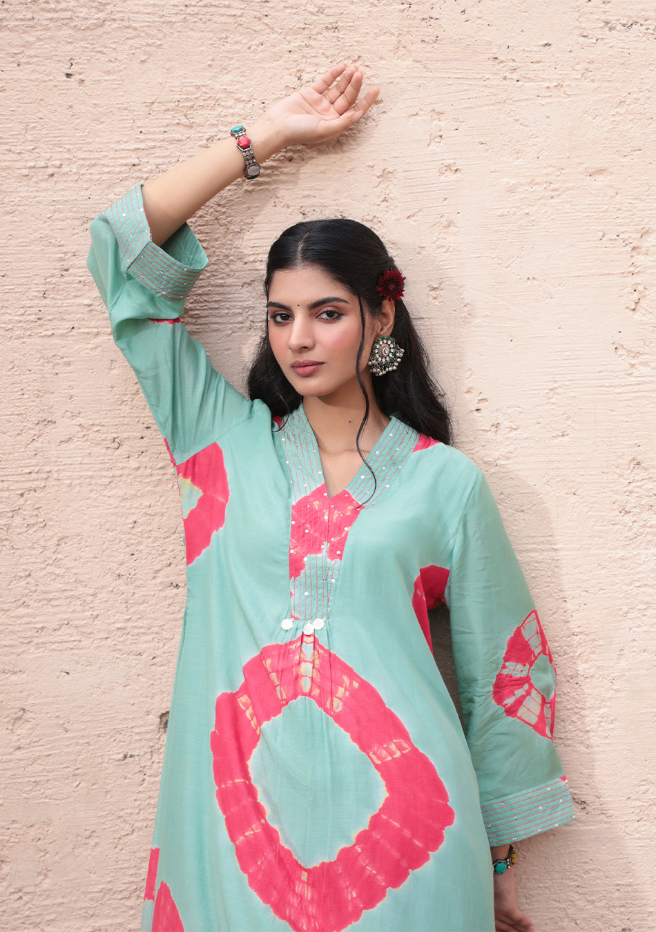 Mint Red Tie-Dye Modal kura Set