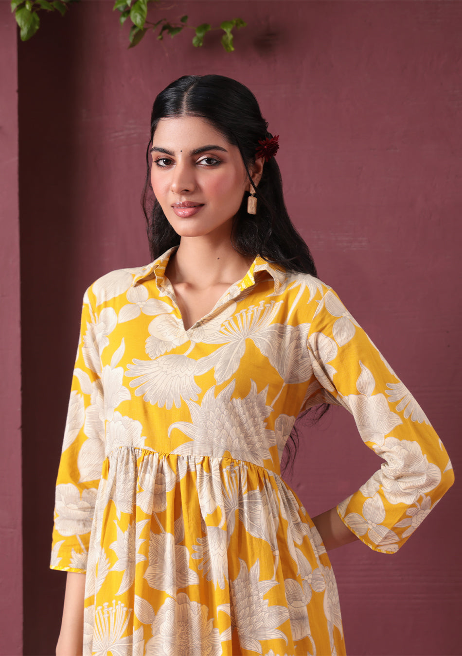 Yellow Botanical Tiered Dress