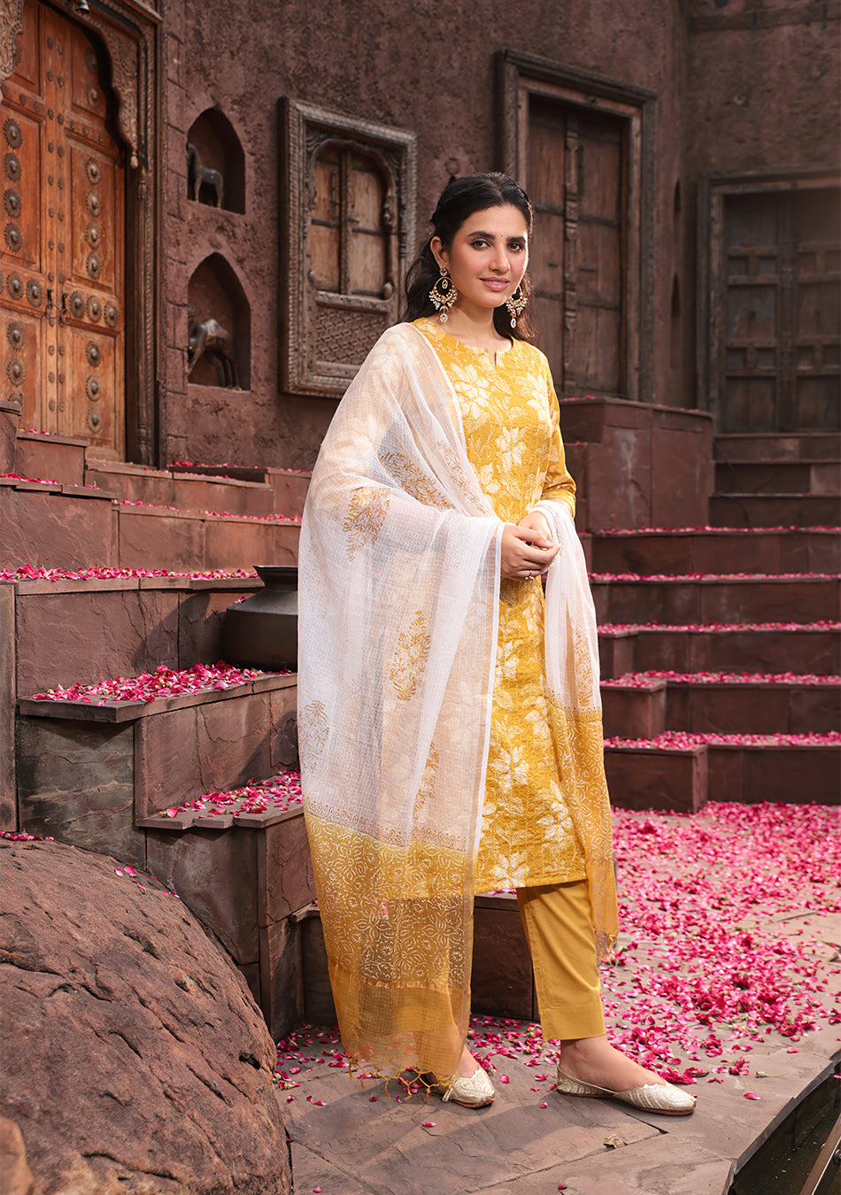 Golden Marigold SUIT SET WITH KOTA DUPATTA
