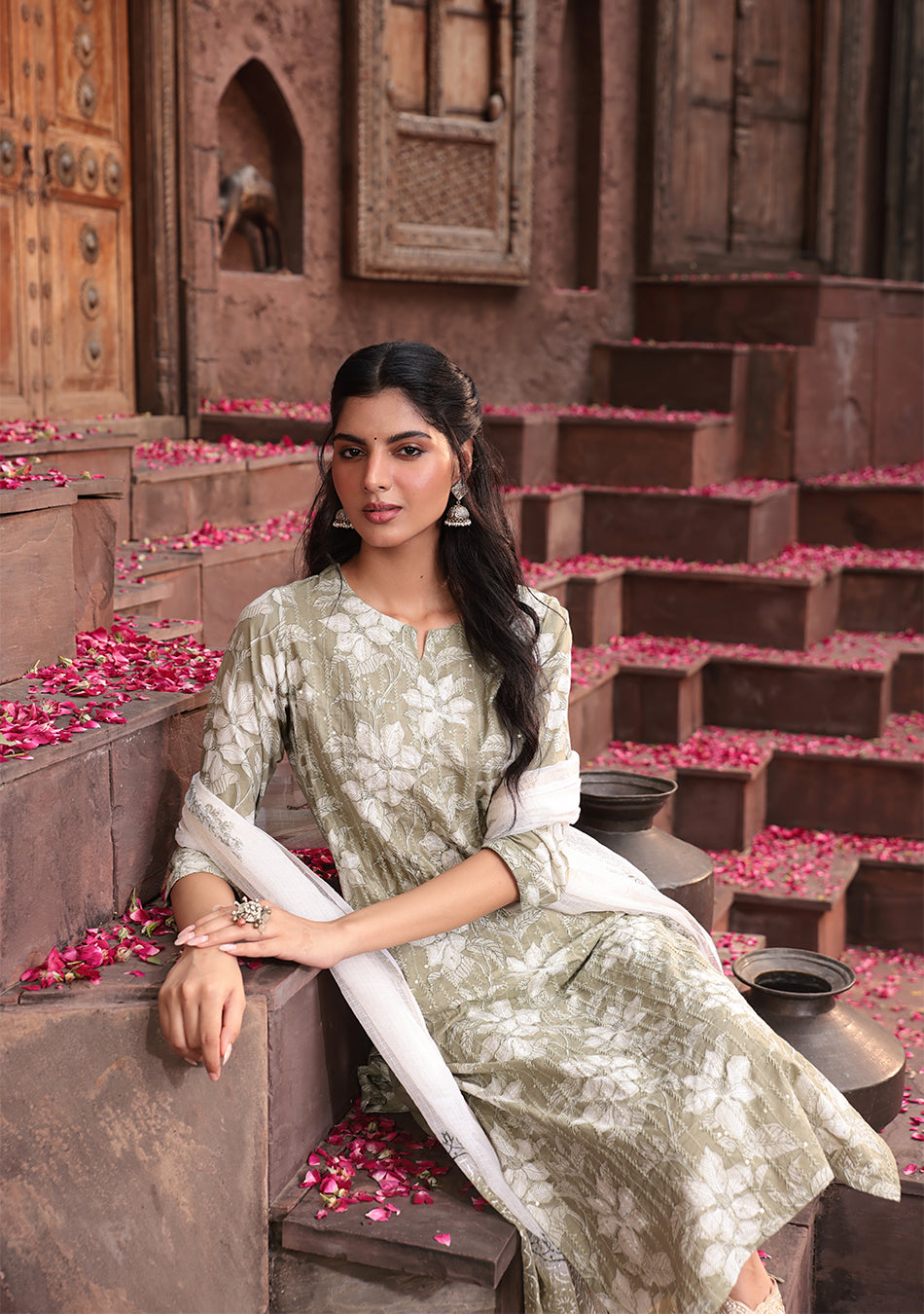 Sage Serenity Suit Set with Kota Dupatta