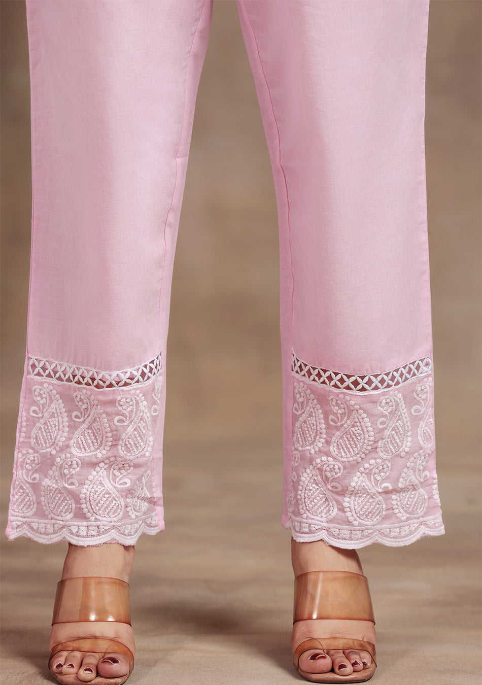 Powder Pink Floral Embroidered Suit Set