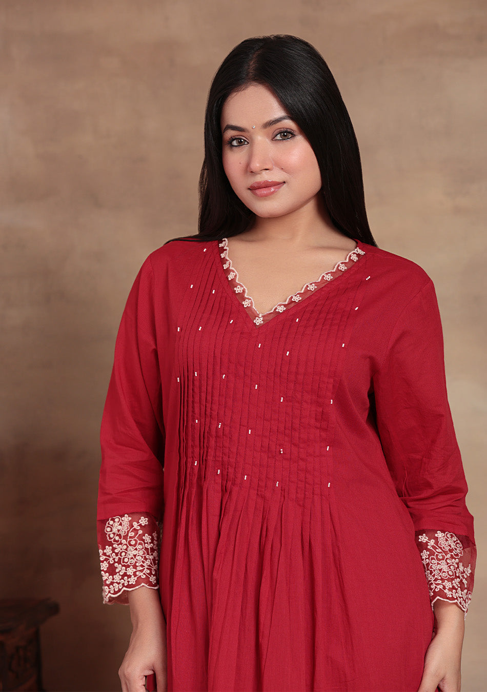 Crimson Elegance Embroidered Suit Set