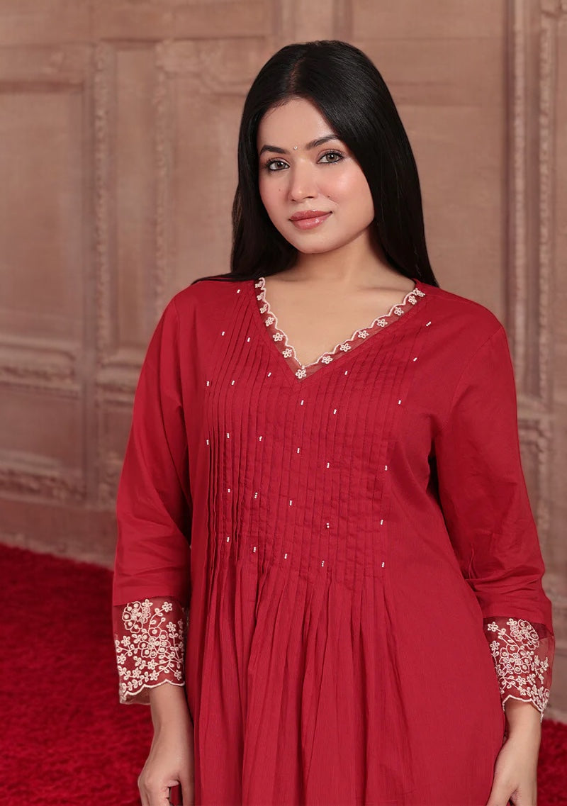 Crimson Elegance Embroidered Suit Set