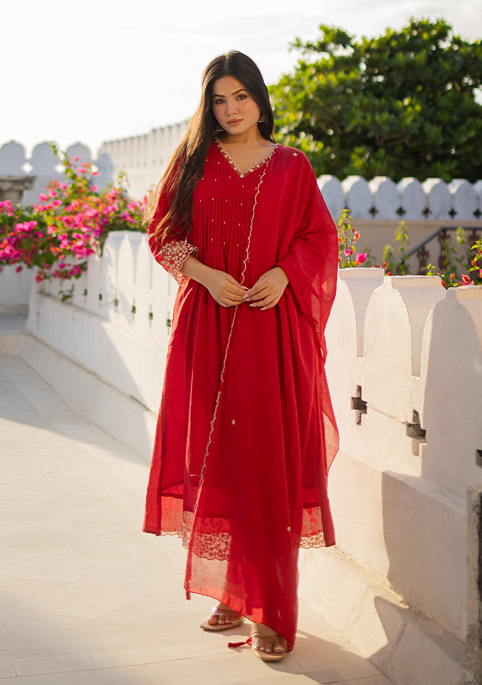 Crimson Elegance Embroidered Suit Set