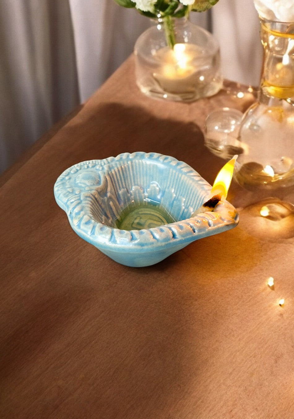 Blue Swastic Diya Set of 6