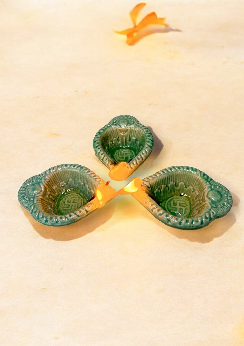 Green Swastic Diya Set of 6