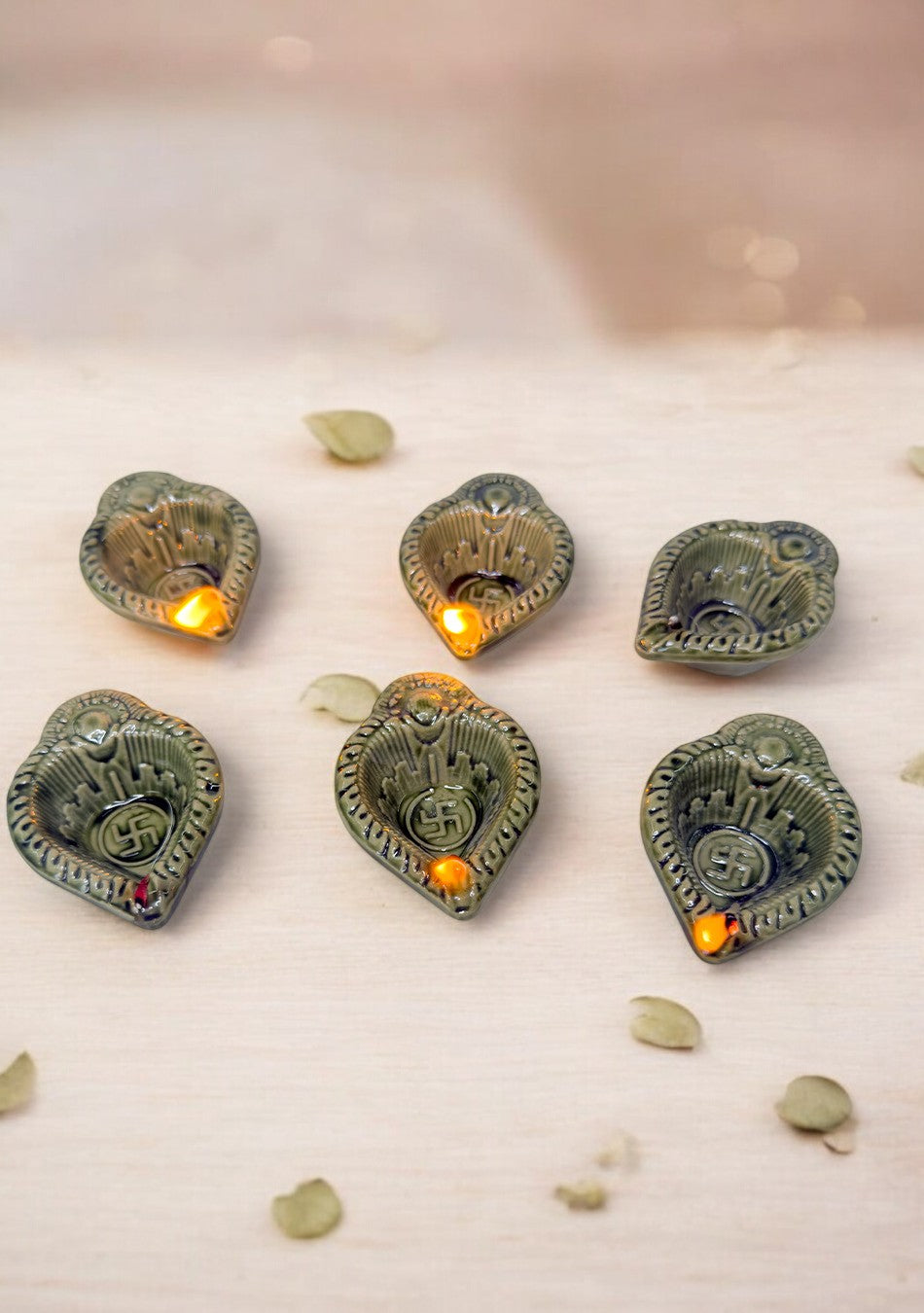 Olive Swastic Diya Set of 6