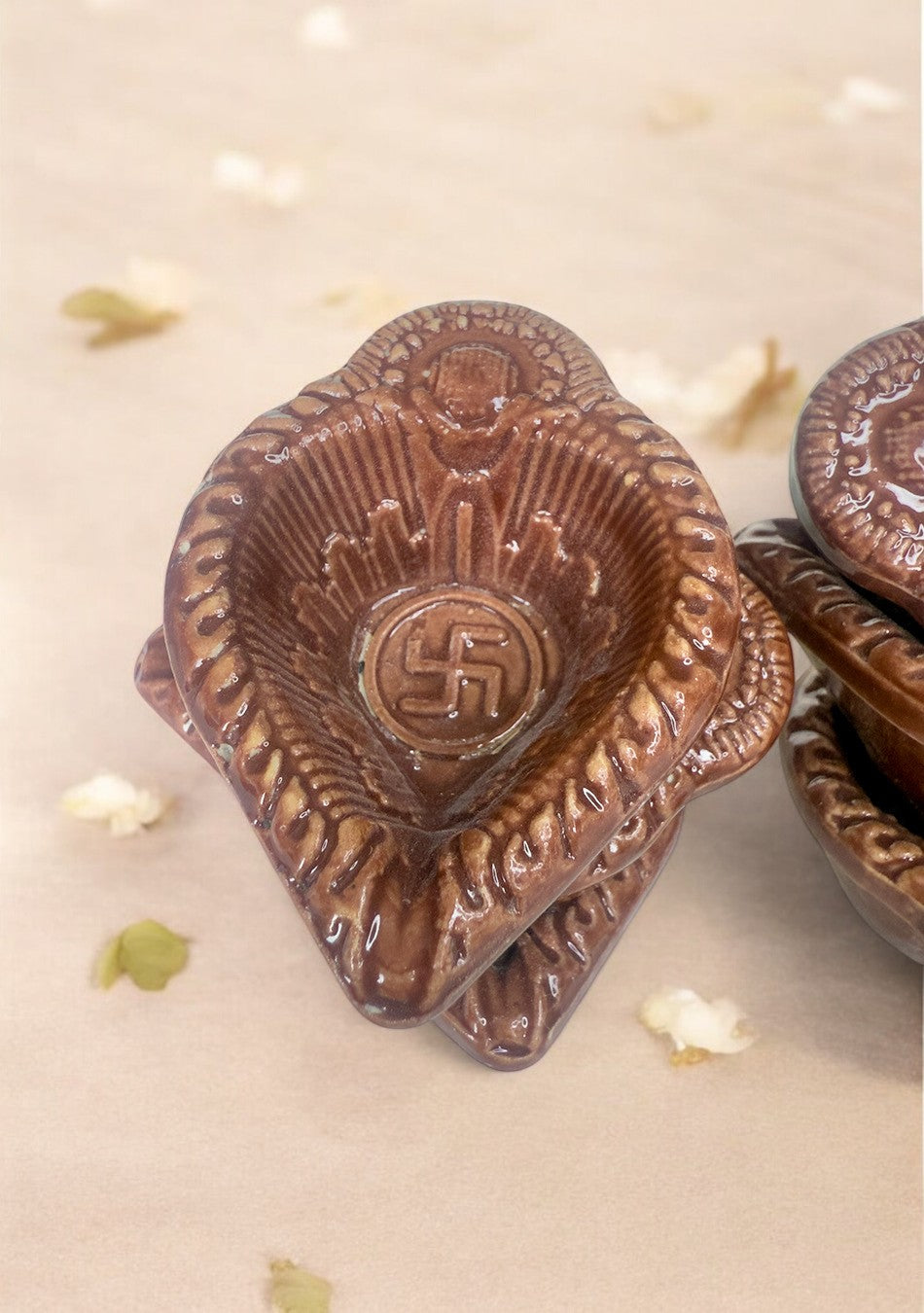 Brown Swastic Diya Set of 6