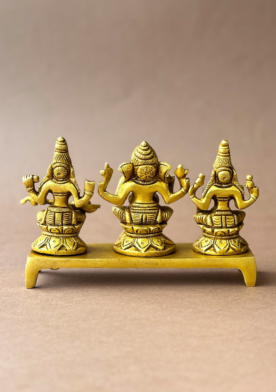Antique Brass Lakshmi Ganesha Saraswati Trio