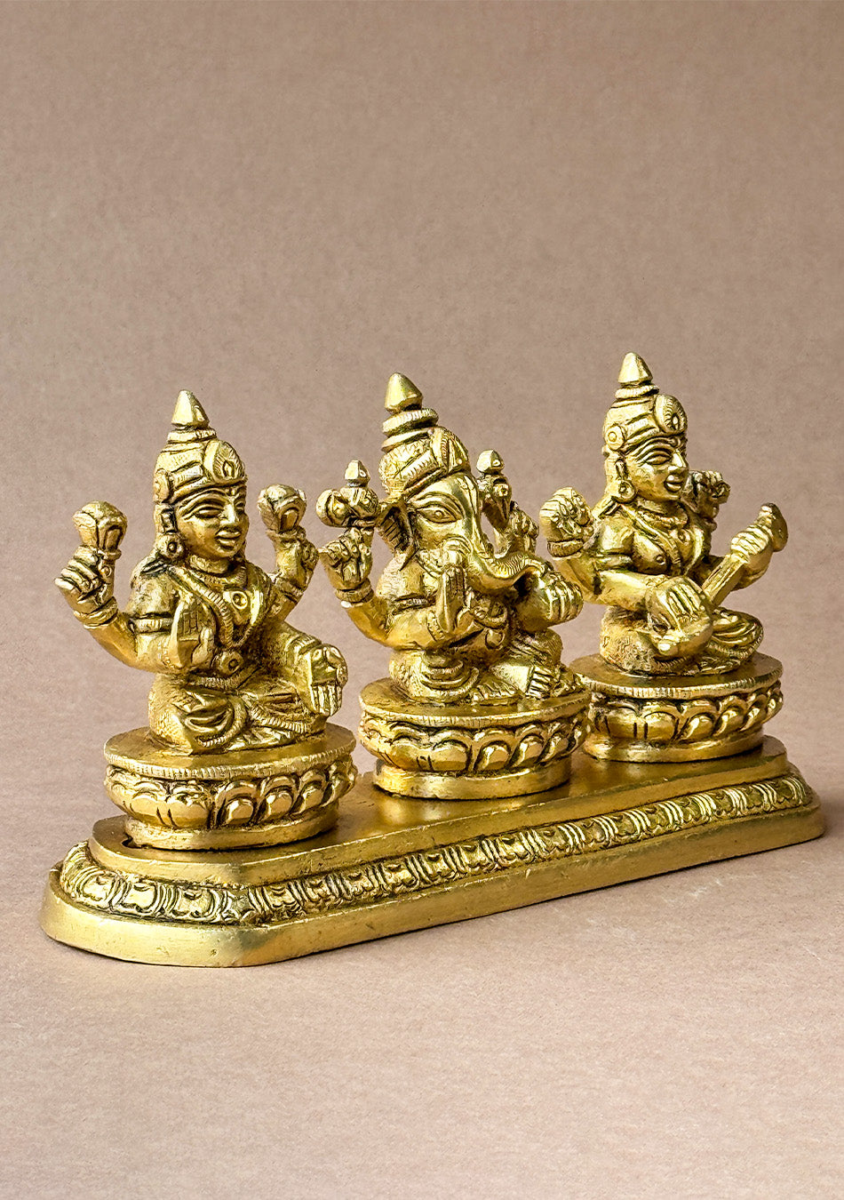 Antique Brass Lakshmi Ganesha Saraswati Set