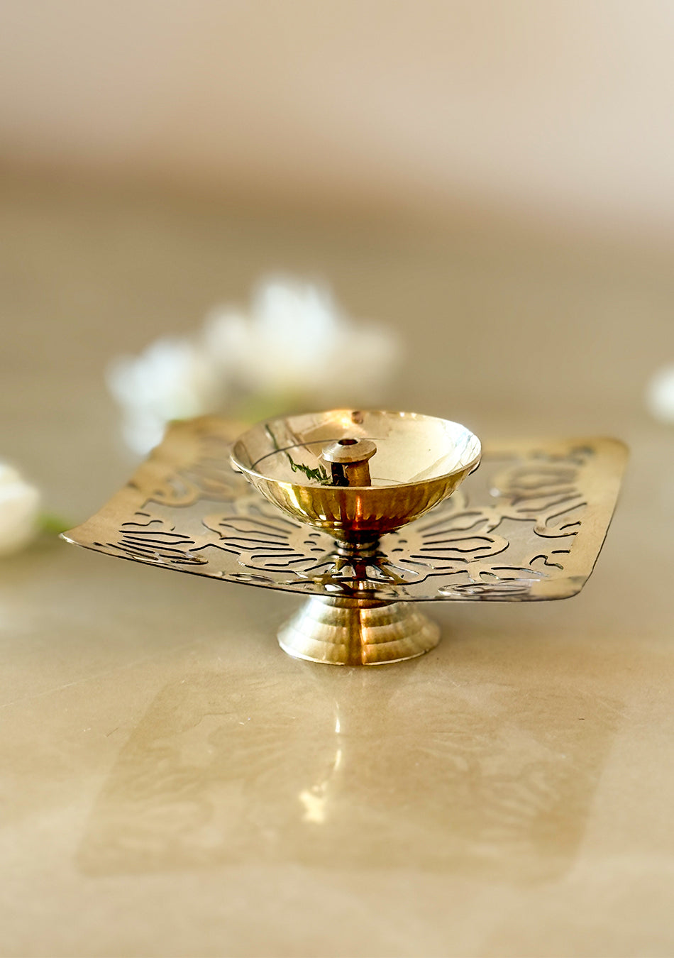 Square Shaped Brass Diya