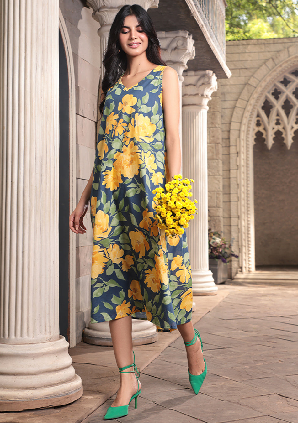 Tropical sky floral dress