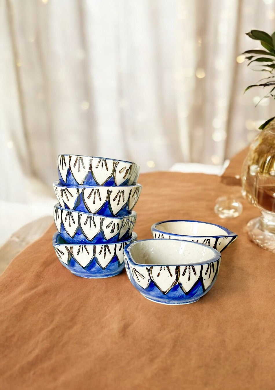 Indigo Whisper Ceramic Diya set of 6