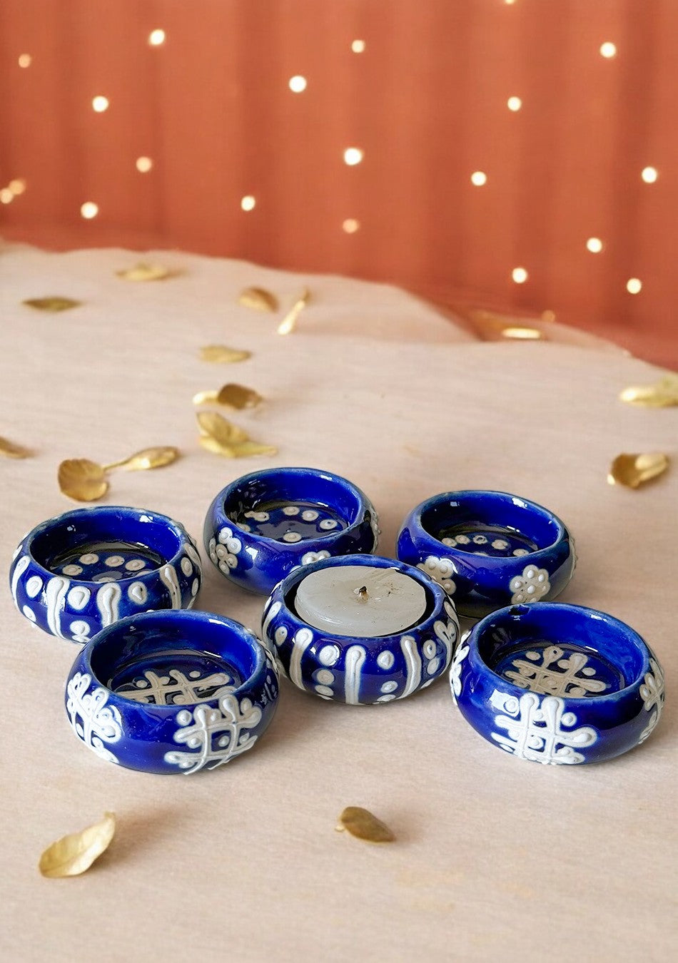 Handcrafted Blue painted Diya