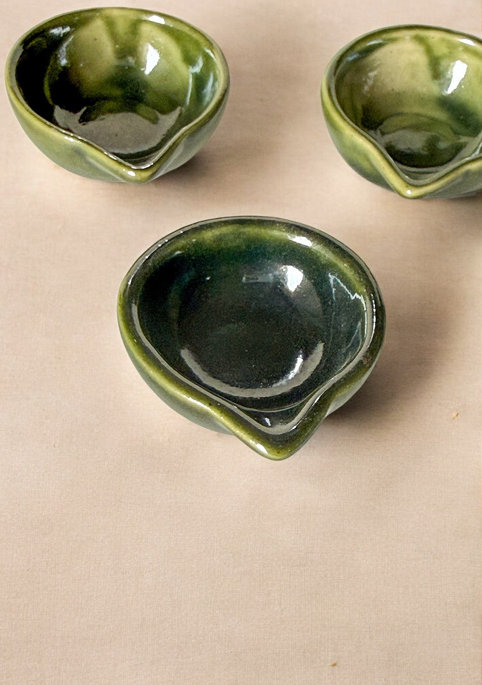 Sage Bloom Glazed Diya set of 6